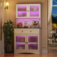 Tall Kitchen Pantry Cabinet With Led Lights And Adjustable Shelves