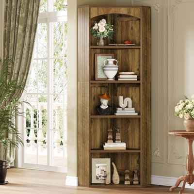 70.9" Tall 5-Tier Bookcase, Corner Shelf for Living Room