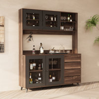 Large Liquor Cabinet Organizing Wine With Glass Doors, Drawers & Hooks