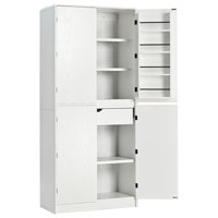 Tall Farmhouse Kitchen Pantry Cabinet With 8 Doors, Adjustable Shelves, Hidden Drawer, And Curved Design For Multi-Room Use.
