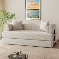 Convertible Coarser Corduroy Sleeper Sofa Bed With Cylindrical Pillow, Folding Mattress Couch With Fixed-shape Frame, Floor Sofa Lounge Couch For Livi by Ebern Designs