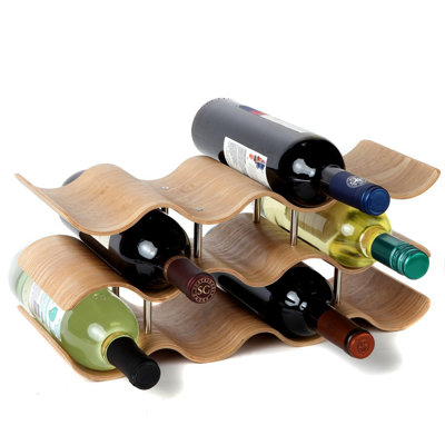 11-Bottle Countertop Wine Rack For Kitchen, Modern Oak Wood Tabletop Wine Storage Holder, Display For Dining Room, Bar, Cabinet - Natural Finish by George Oliver