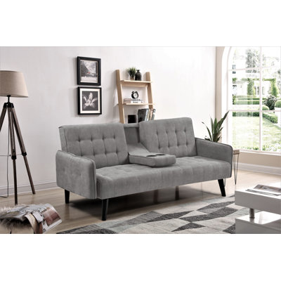 72" Sleeper Sofa Bed - Convertible Folding Backrest To Full Bed With Cup Holder & Drop-Down Table - Space Saving Linen Sofa For Small Spaces - Easy As by George Oliver