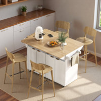 Fluted Kitchen Island With Drop Leaf, Power Outlet, Towel Rack, Spice Rack And Open Compartment by Lark Manor