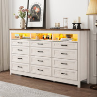 Karlea 63" Farmhouse 9 Drawer Dresser,Long Dresser TV Stand With LED Lights & Charging Station,Chest Of Drawers by Wrought Studio
