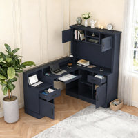 66.5" Farmhouse Desk With Hutch, L-shape Wood Executive Desk With Keyboard Tray And Open Storage, 2 Storage Cabinet by Inbox Zero