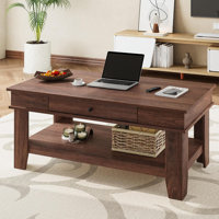 Coffee Table with Drawer and Storage Shelf, 47.2" Rectangular Center Table, Wood Grain Finish, Modern Living Room Furniture by Gracie Oaks