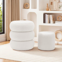 Round Ottoman with Storage, Teddy Velvet Upholstered Ottoman for Living Room and Bedroom(set of 2) by Ebern Designs