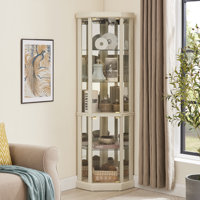Corner Lighted Curio Cabinet Corner Glass Cabinet Lighted Curio Cabinet Corner Display Case For Living Room, Curio Cabinet, Antique Collection, Wine,B by Ebern Designs
