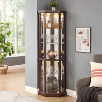 Corner Lighted Curio Cabinet Corner Glass Cabinet Lighted Curio Cabinet Corner Display Case For Living Room, Curio Cabinet, Antique Collection, Wine,B by Ebern Designs