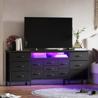 70 Inch Long Dresser with 13 Fabric Drawers and LED Lights, Wide Chest of Drawers TV Stand for 65-80 Inch TVs, Large Bedroom Storage with Power Outlet