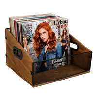 Wood & Metal Mesh Vinyl Record Storage Crate by 17 Stories