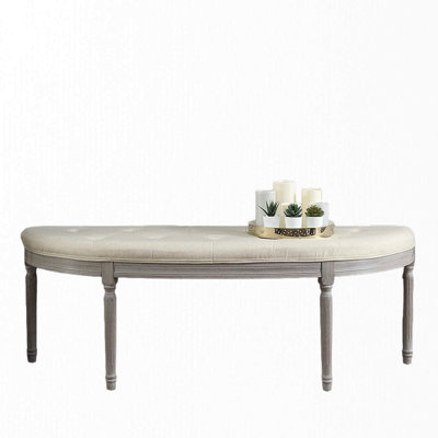 Coastal Button Tufted Upholstered Bench With Weathered Gray Legs by Dovecove