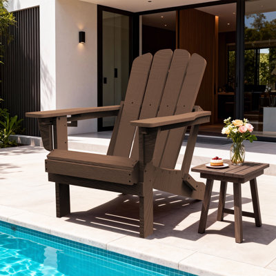 All-Weather HDPE Folding Adirondack Chair Outdoor Patio Fire Pit Chair with Cup Holder by Rosecliff Heights