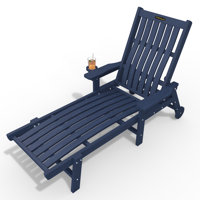 Pakkdiarie Outdoor Chaise Lounge Chair with Cup Holder Wheels, Easy-Movable HDPE Patio Lounger Chairs for Deck, Garden, Poolside,Patios,Lawn, Backyard