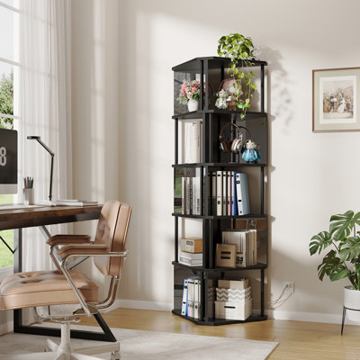 6-Tier Industrial Corner Bookshelf With LED Lights & Mirror Shelves For Living Room, Bedroom