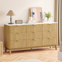 57" Wooden Buffet Cabinet With Faux Marble Top & Fluted Chest Of Drawers With Curved Edges by Winston Porter