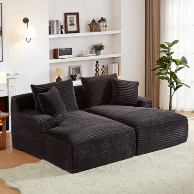 Oversized Chaise Lounge Double, Sleeper Sectional Chaise Loveseat Lounge Sofa Bed, Comfy Compression Deep Seat Corduroy Cloud Couch for Dorm Living Ro by Mercer41