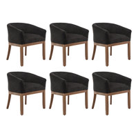 Mid Century Modern Dining Chairs, Upholstered Linen Fabric Dining Room Chairs with Arms and Solid Wood Legs, Comfy Barrel Accent Chairs for Dining Roo by Corrigan Studio