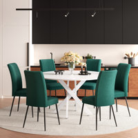 Round Modern Kitchen Dining Table Set With Minimalist design style Velvet Dining Chair by George Oliver