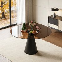 Round Glass Dining Table With Tempered Glass Top And Carbon Steel Legs, Perfect For Small Spaces And Modern Aesthetics by George Oliver