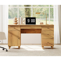 58" Executive Desk With 4 Drawers And 1 Door, Modern Farmhouse Home Office Computer Table With Charging Station, Keyboard Tray by Ophelia & Co.