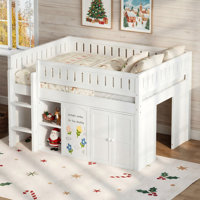 Full Size Wooden Loft Bed (White Or Natural) With Storage Shelf, Cabinet And Chalkboard Panel For Kids Bedroom by Latitude Run