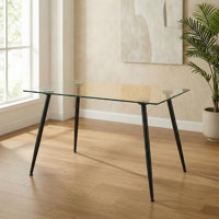 51 Inch Modern Minimalist Glass Dining Table For 4 To 6 With Tempered Glass Top And Black Metal Legs by Wrought Studio