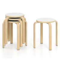 Set of 4 18" Stacking Stool Round Dining Chair Backless Wood Home Decor