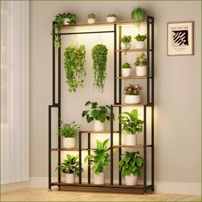 Plant Stand with Grow Light, 71 Tall 8 Tier Heavy-Duty Metal, Modern Space-Saving | MDF+Metal by Latitude Run