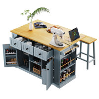 53" Large Kitchen Island With 2 Bar Stools And Power Outlet by Latitude Run