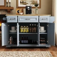 54" Large Kitchen Island With Rubber Wood Drop Leaf, Embossed Texture Rolling Kitchen Cart On 4 Wheels With 4 Doors And 3 Drawers, Kitchen Island With by Lark Manor