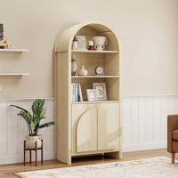 Arched Modern Farmhouse Pantry Cabinet with Adjustable Shelves and Cable Management for Multi-Room Use.