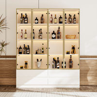 Modern Glass Door Wine Cabinet With LED Lighting & 4 Drawers by Latitude Run