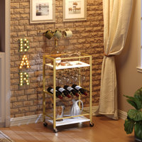 3 Tier Bar Cart For Home Mini Rolling Wine Cart Kitchen Storage Cart With Wine Rack And Glass Holders by Ebern Designs