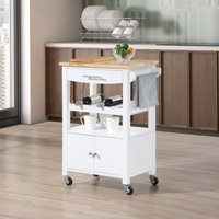 Michelle 3 Tier Butcher Block Kitchen Cart with Drawer, Wine Rack, & Cabinet by Red Barrel Studio