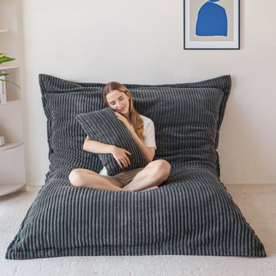 75" White Giant 3 In 1 Convertible Bean Bag Chair With Pillow by Trule
