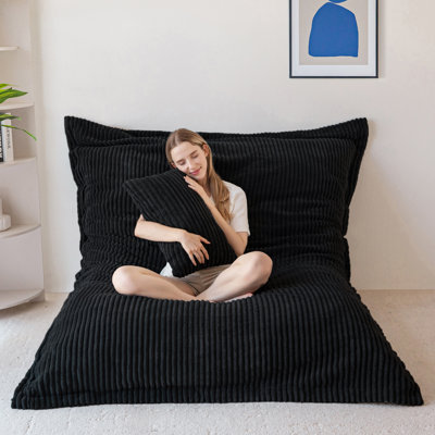 75" White Giant 3 In 1 Convertible Bean Bag Chair With Pillow by Trule