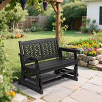 Double Seat Fir Wood Patio Glider Bench With Floral Backrest by Ophelia & Co.
