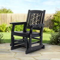 Fir Wood Patio Glider Chair With Floral Backrest by Ophelia & Co.