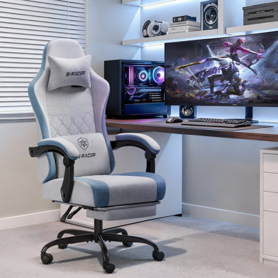 Fabric Gaming Chair With Massage Lumbar Support, High Back Ergonomic Computer Chair With Footrest, Reclining Game Chair With Linkage Armrests by Wrought Studio