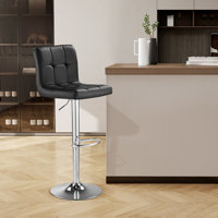 Swivel Adjustable Bar Stools, Thickened Seat Cushion Bar Stool with Backrest, Counter Height PU Leather Bar Chairs for Kitchen Island, Dining Room, Bl by Latitude Run