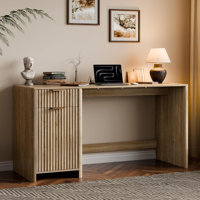 60" Fluted Home Office Desks With Storage, Modern Executive Desk Computer Desk With Drawer & Cabinet, Wood Work Desk For Office, Bedroom, Study, Livin by Inbox Zero