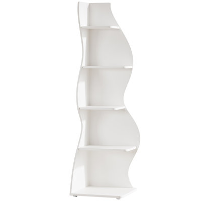 69.8 inch Tall 5 Tier Wavy White Corner Bookshelf Plant Stand for Living Room or Small Space by George Oliver