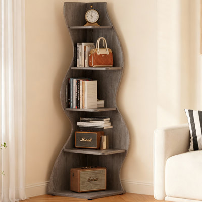 69.8 inch 5-Tier Wavy Black Corner Bookshelf and Plant Stand for Small Spaces by Ivy Bronx