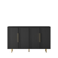 Black Fluted Modern Buffet Sideboard Cabinet With Storage And Adjustable Shelves by Mercer41