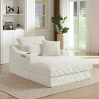 68"D Oversized Chaise Lounge Chair Indoor With Storage, Corduroy Upholstered Boneless Sleeper Sofa Bed With Cup Holder For Living Room by Wrought Studio
