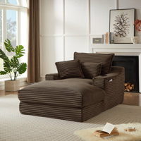 68"D Oversized Chaise Lounge Chair Indoor With Storage, Corduroy Upholstered Boneless Sleeper Sofa Bed With Cup Holder For Living Room by Wrought Studio