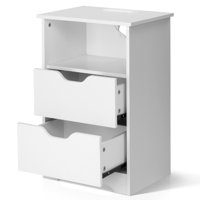 15.7" White Nightstand, P2 Particleboard, Matte Melamine, Handleless, 2 Drawers, US Outlet (2 Pcs) by Ebern Designs