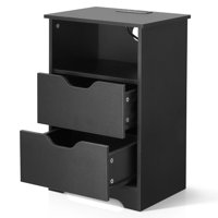 15.7" White Nightstand, P2 Particleboard, Matte Melamine, Handleless, 2 Drawers, US Outlet (2 Pcs) by Ebern Designs
